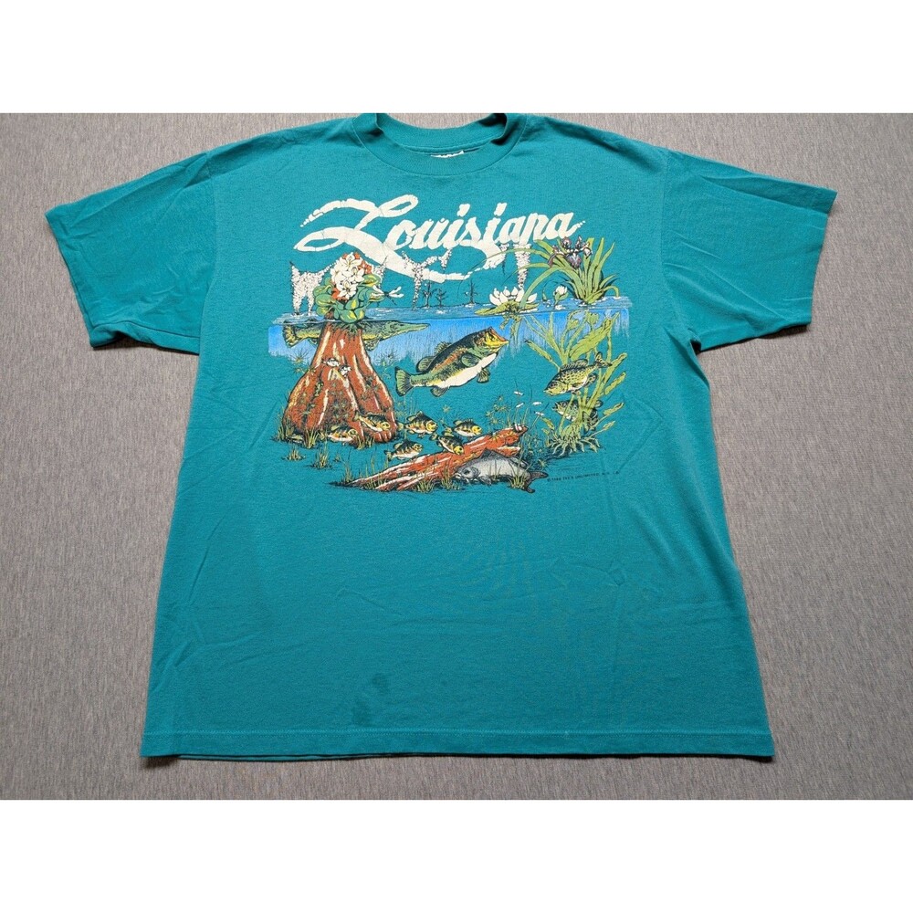 1988 Vintage Delta Apparel LOUISIAN Fishing Bass T-Shirt LARGE Single Stitch